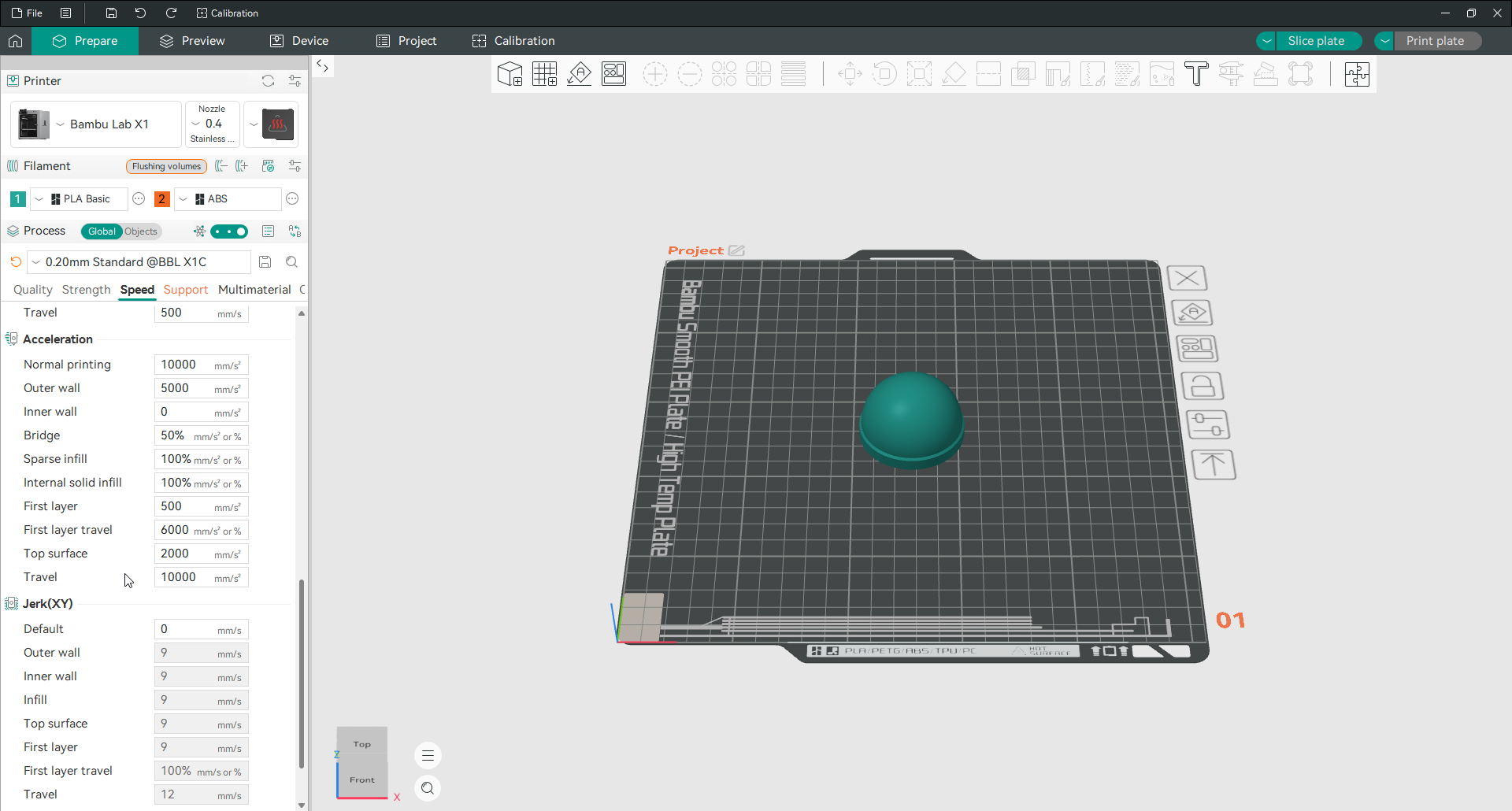 configurações do Orca Slicer de aceleração e solavancos