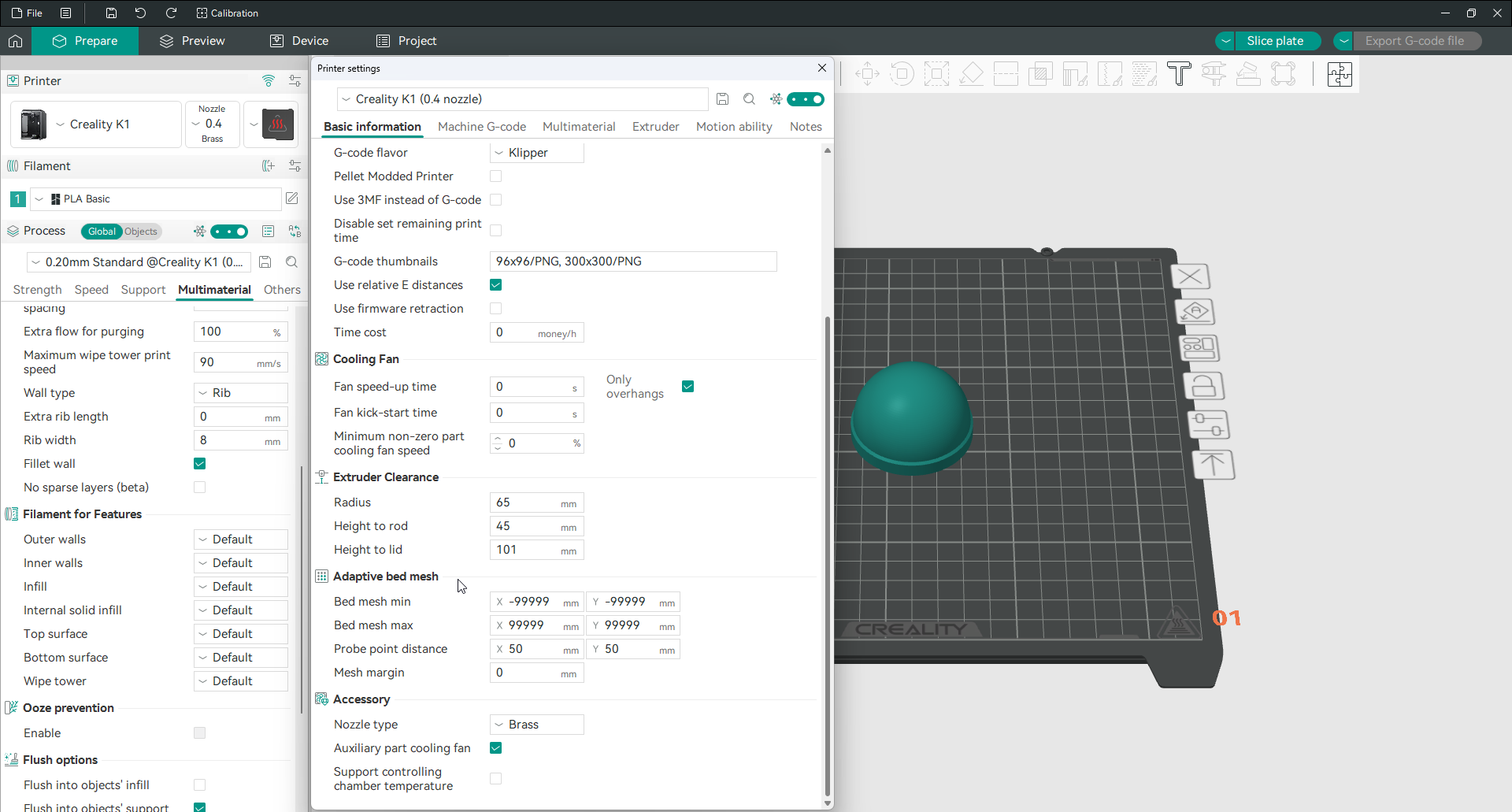configurações do Orca Slicer de malha da mesa adaptáveis nas configurações da impressora