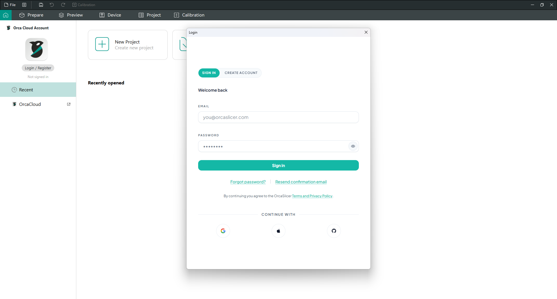 O painel Orca Cloud em Orca Slicer, onde os perfis são sincronizados, copiados e compartilhados como pacotes