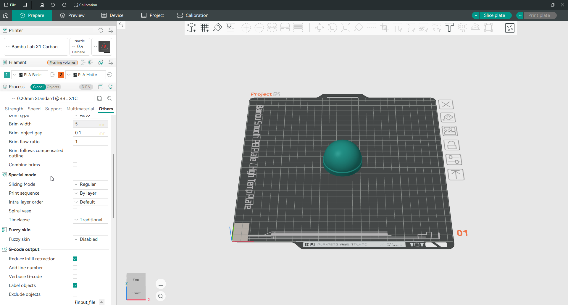 Der Abschnitt „Spezialmodus“ mit Spiralvase im Orca Slicer-Register „Sonstiges“
