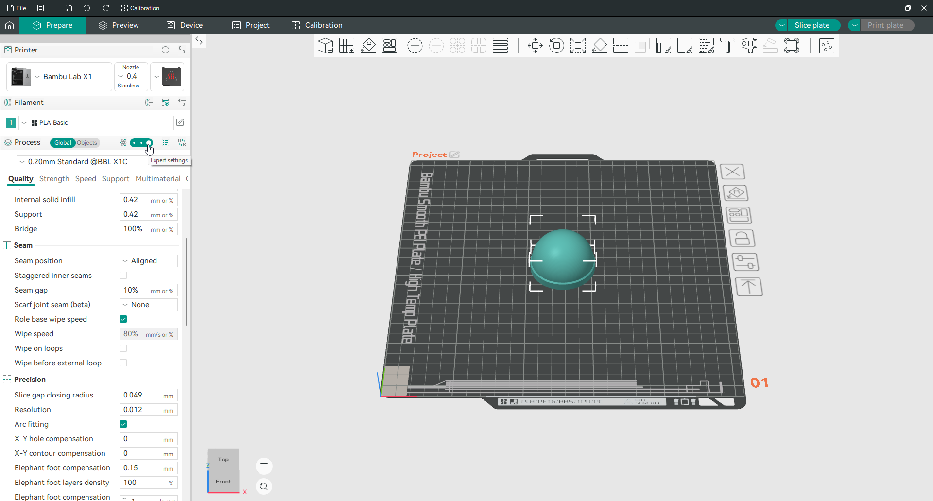 Orca Slicer controle deslizante do modo de usuário definido como Configurações avançadas