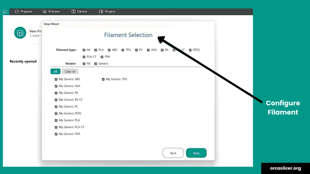 Configurar Filamento
