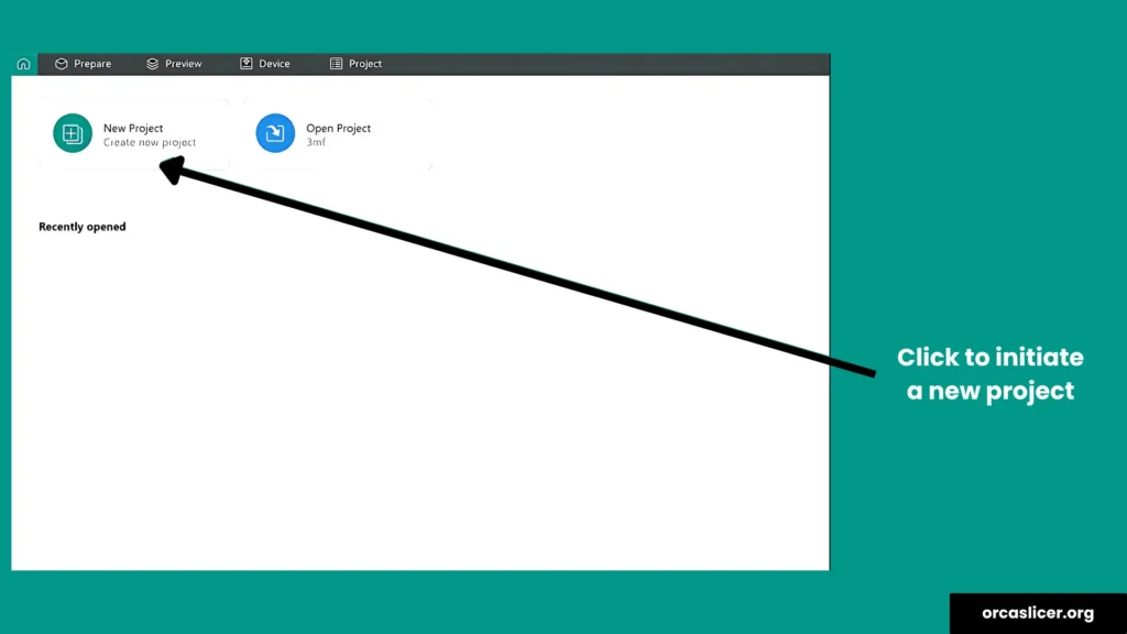 Orca Slicer 10 Kliknij „Nowy projekt