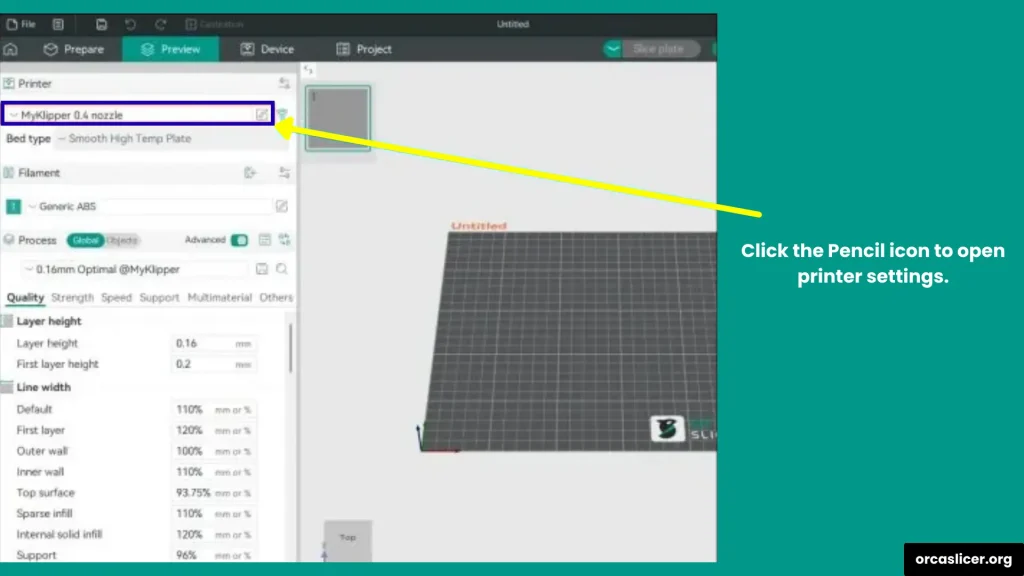 Orca Slicer Guide 6 Click on Printer Settings