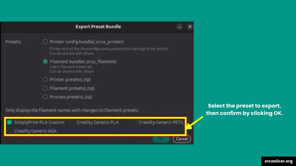 Orca Slicer Guide 31 Select the preset you wish to export