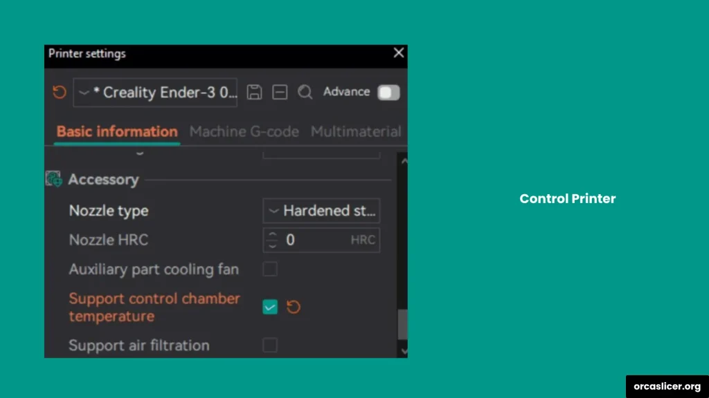 Kontrola temperatury komory 1 Control Printer