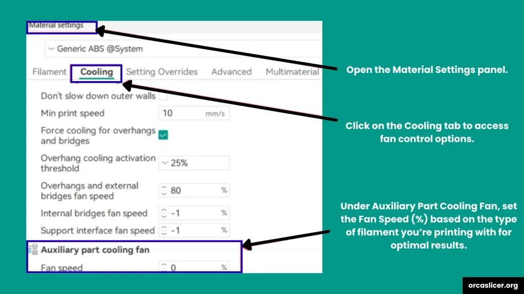 Ustawienia wentylatora pomocniczego 2 Material Auxiliry Fan Settings