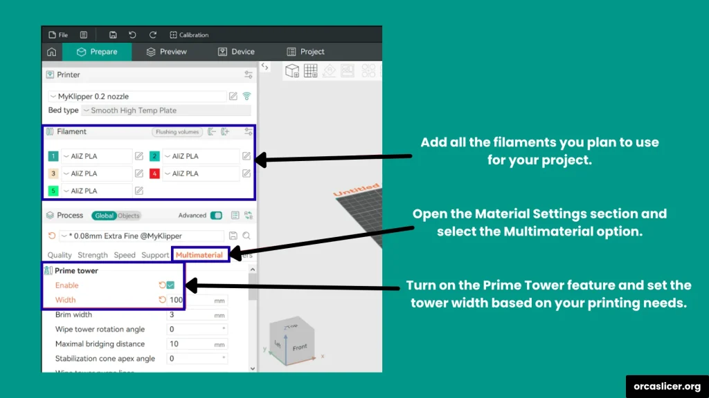 Drukowanie wielomateriałowe z jednym ekstruderem 1 Prime Tower