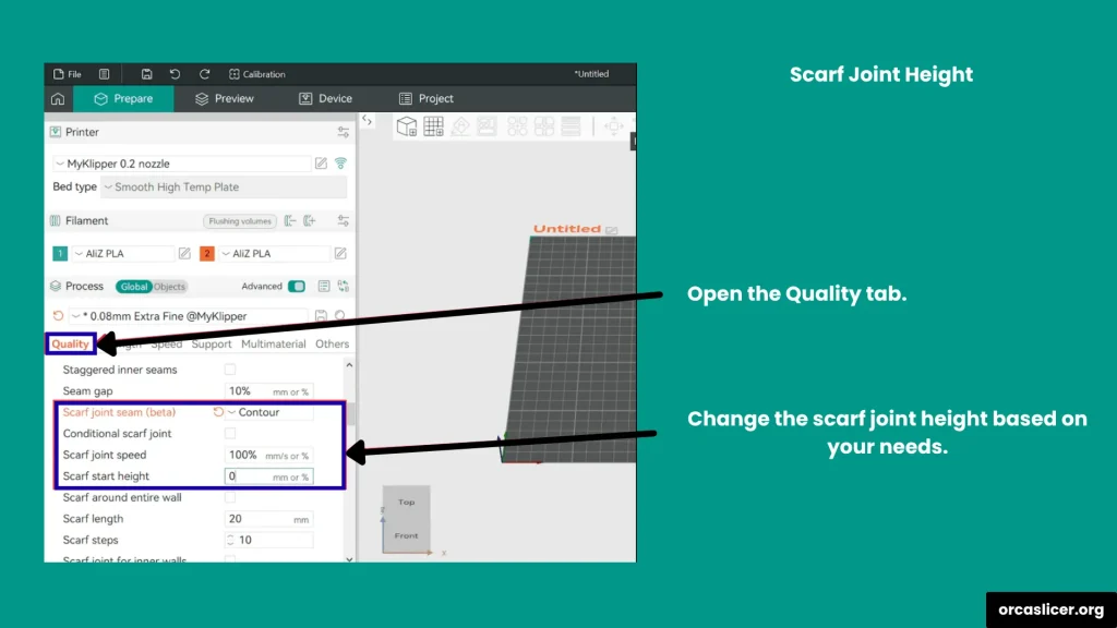 Ustawienia szwu 12 Scarf Joint Height