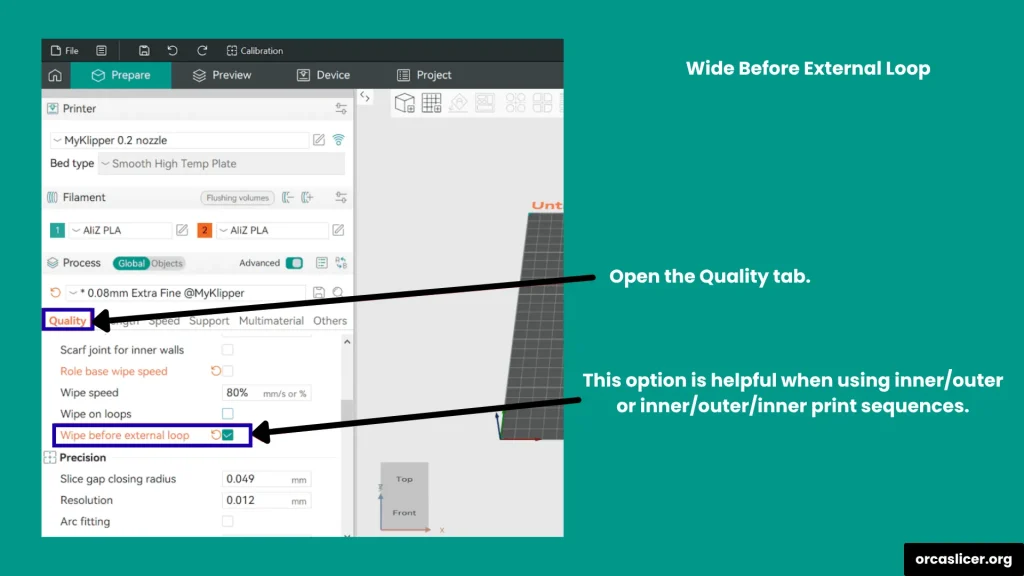 Ustawienia szwu 17 Wipe Before External Loop